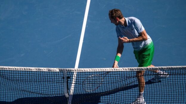 Medvedev faces fine for smashing racquet, net camera in AO meltdown